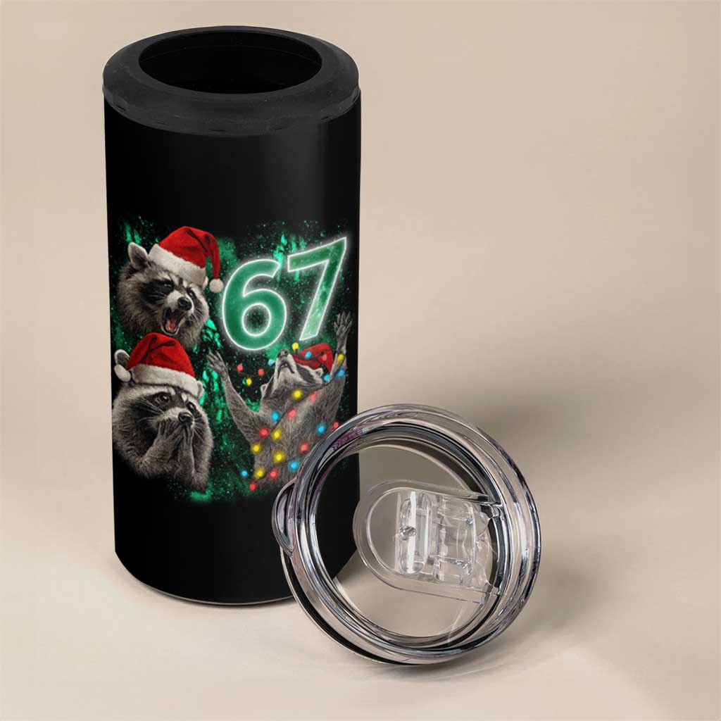 Funny Christmas 67 Meme Racoon 4 in 1 Can Cooler Tumbler Howling at The Moon - Wonder Print Shop