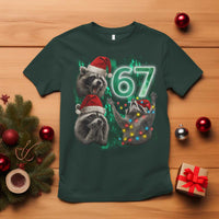 Funny Christmas 67 Meme Racoon T Shirt Howling at The Moon - Wonder Print Shop