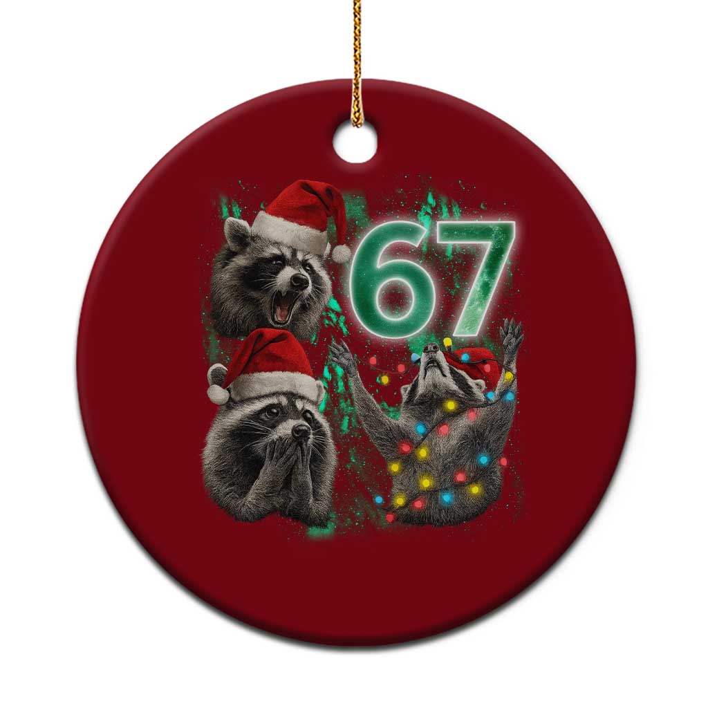 Funny Christmas 67 Meme Racoon Ceramic Ornament Howling at The Moon - Wonder Print Shop