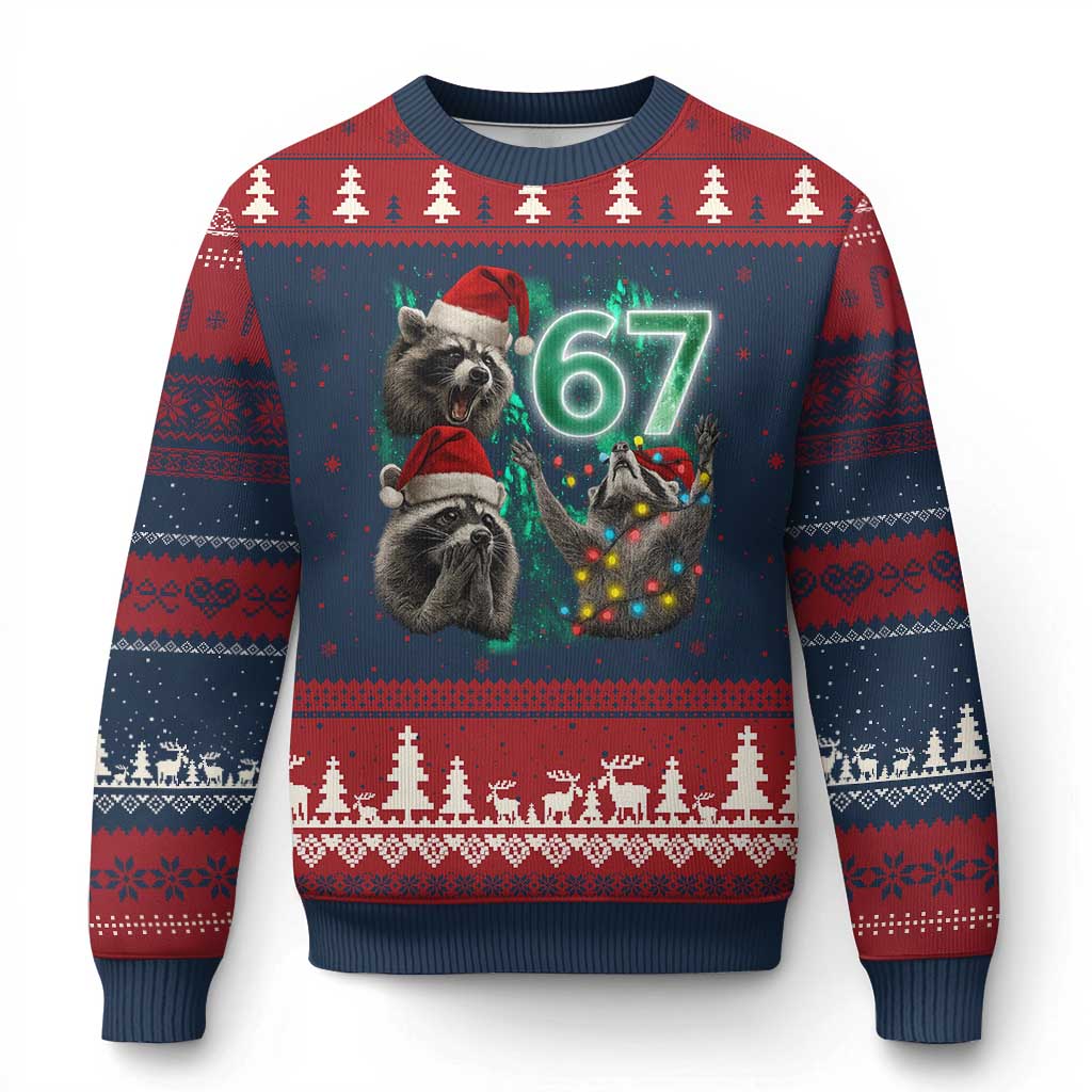 Funny Xmas 67 Meme Racoon Ugly Christmas Sweater Howling at The Moon - Wonder Print Shop