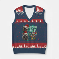 Funny Xmas 67 Meme Racoon V-Neck Knit Sweater Vest Howling at The Moon - Wonder Print Shop