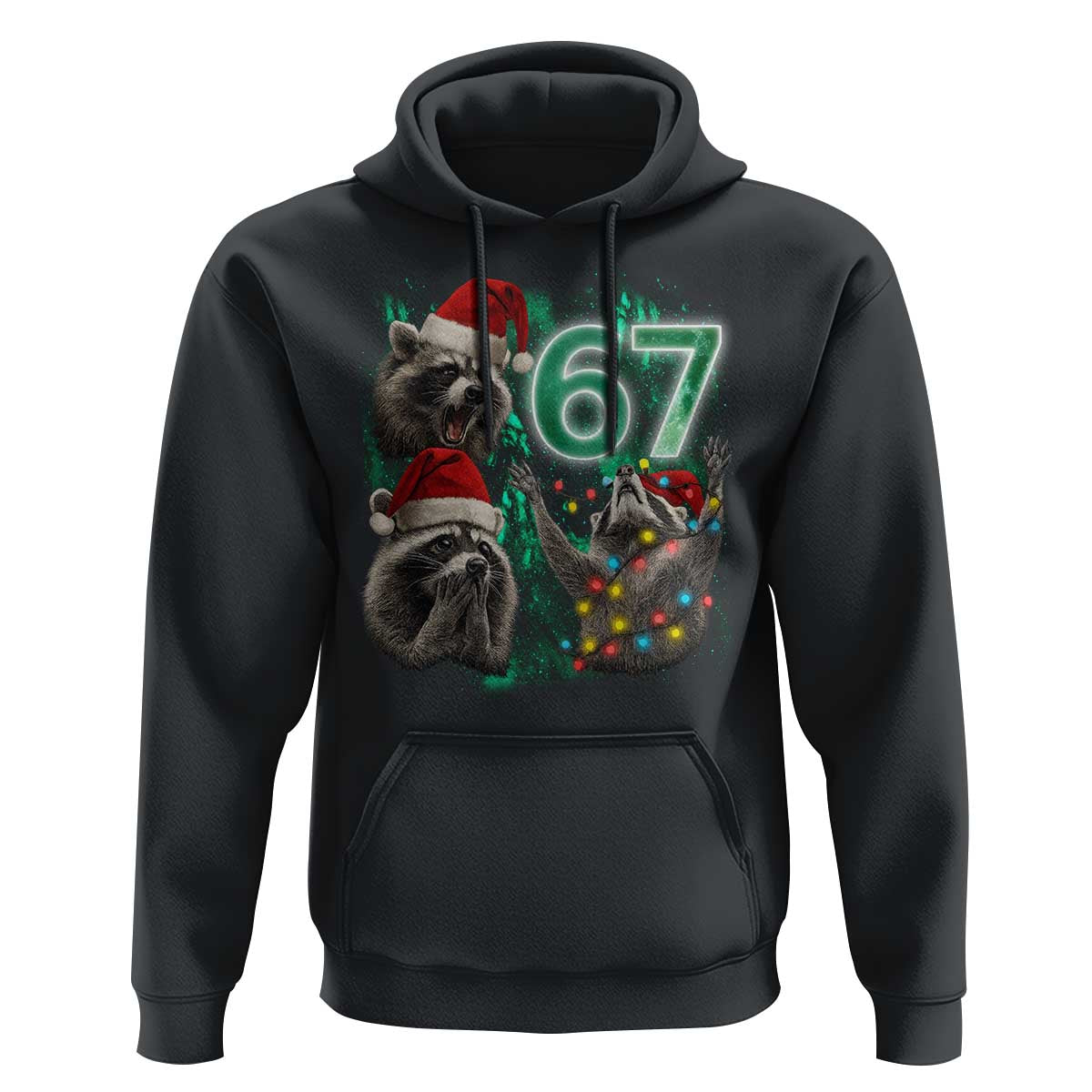 Funny Christmas 67 Meme Racoon Hoodie Howling at The Moon - Wonder Print Shop