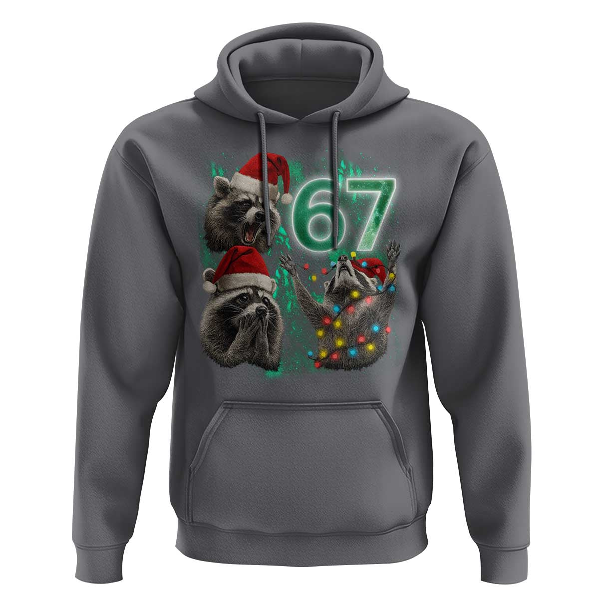 Funny Christmas 67 Meme Racoon Hoodie Howling at The Moon - Wonder Print Shop