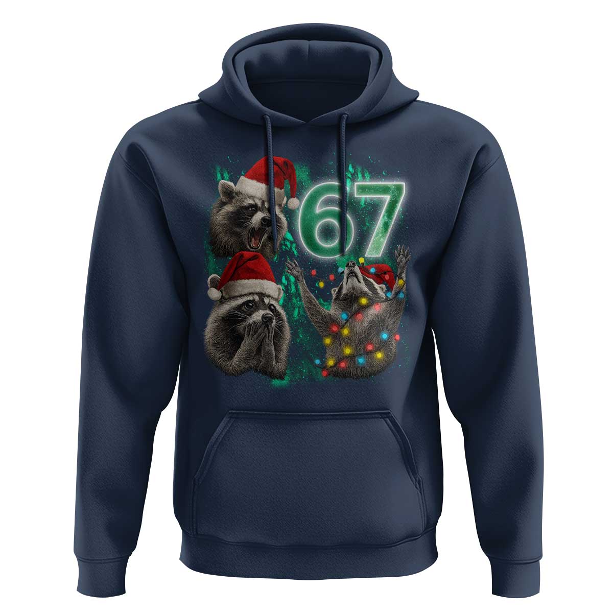 Funny Christmas 67 Meme Racoon Hoodie Howling at The Moon - Wonder Print Shop