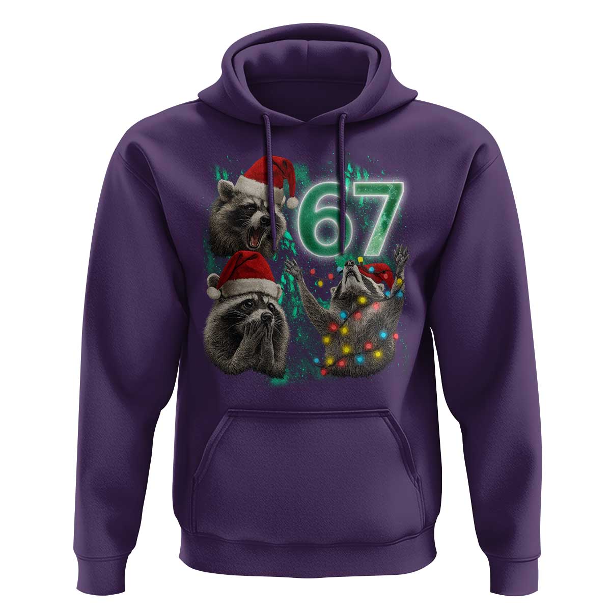 Funny Christmas 67 Meme Racoon Hoodie Howling at The Moon - Wonder Print Shop