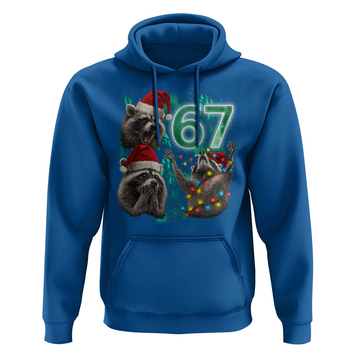 Funny Christmas 67 Meme Racoon Hoodie Howling at The Moon - Wonder Print Shop