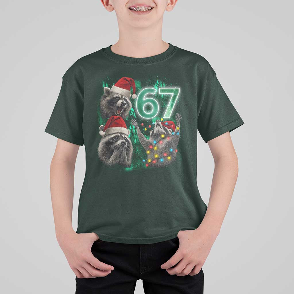 Funny Christmas 67 Meme Racoon T Shirt For Kid Howling at The Moon - Wonder Print Shop