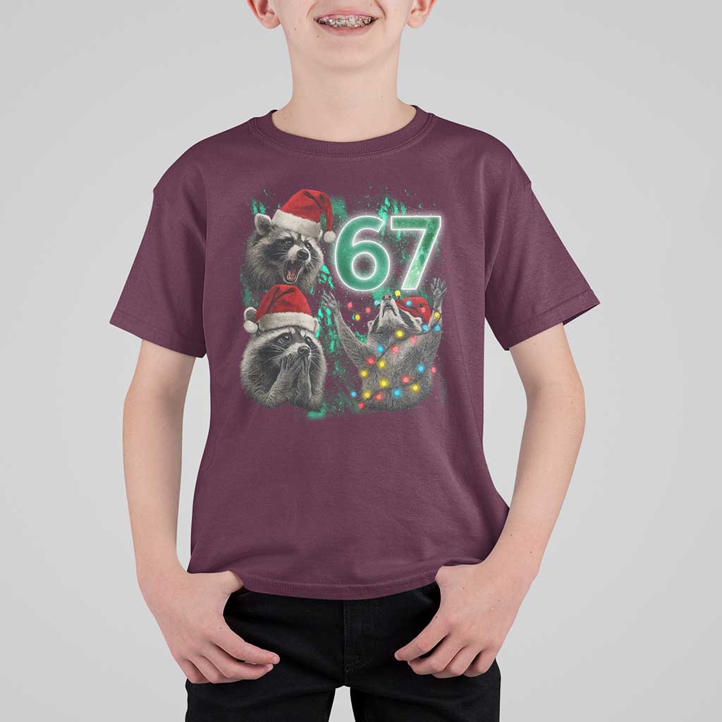 Funny Christmas 67 Meme Racoon T Shirt For Kid Howling at The Moon - Wonder Print Shop