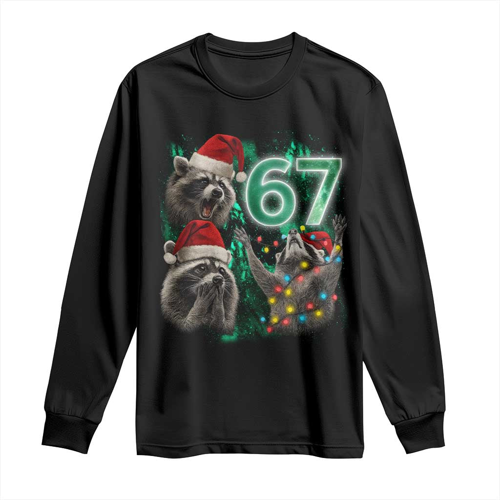 Funny Christmas 67 Meme Racoon Long Sleeve Shirt Howling at The Moon - Wonder Print Shop