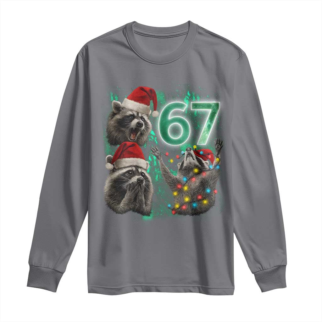 Funny Christmas 67 Meme Racoon Long Sleeve Shirt Howling at The Moon - Wonder Print Shop