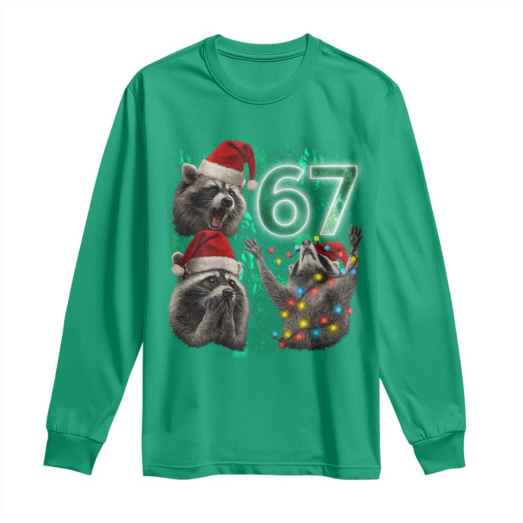 Funny Christmas 67 Meme Racoon Long Sleeve Shirt Howling at The Moon - Wonder Print Shop