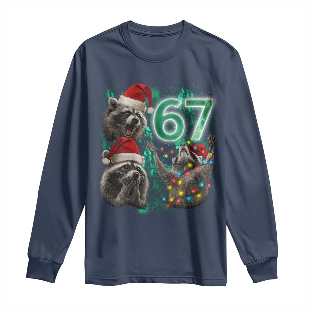 Funny Christmas 67 Meme Racoon Long Sleeve Shirt Howling at The Moon - Wonder Print Shop
