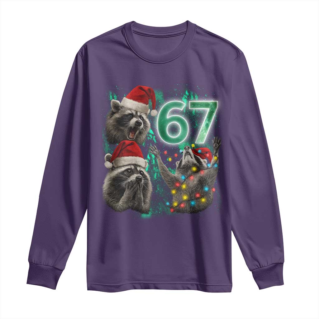 Funny Christmas 67 Meme Racoon Long Sleeve Shirt Howling at The Moon - Wonder Print Shop
