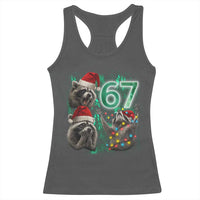 Funny Christmas 67 Meme Racoon Racerback Tank Top Howling at The Moon - Wonder Print Shop