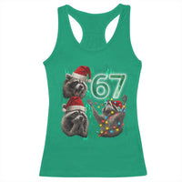 Funny Christmas 67 Meme Racoon Racerback Tank Top Howling at The Moon - Wonder Print Shop