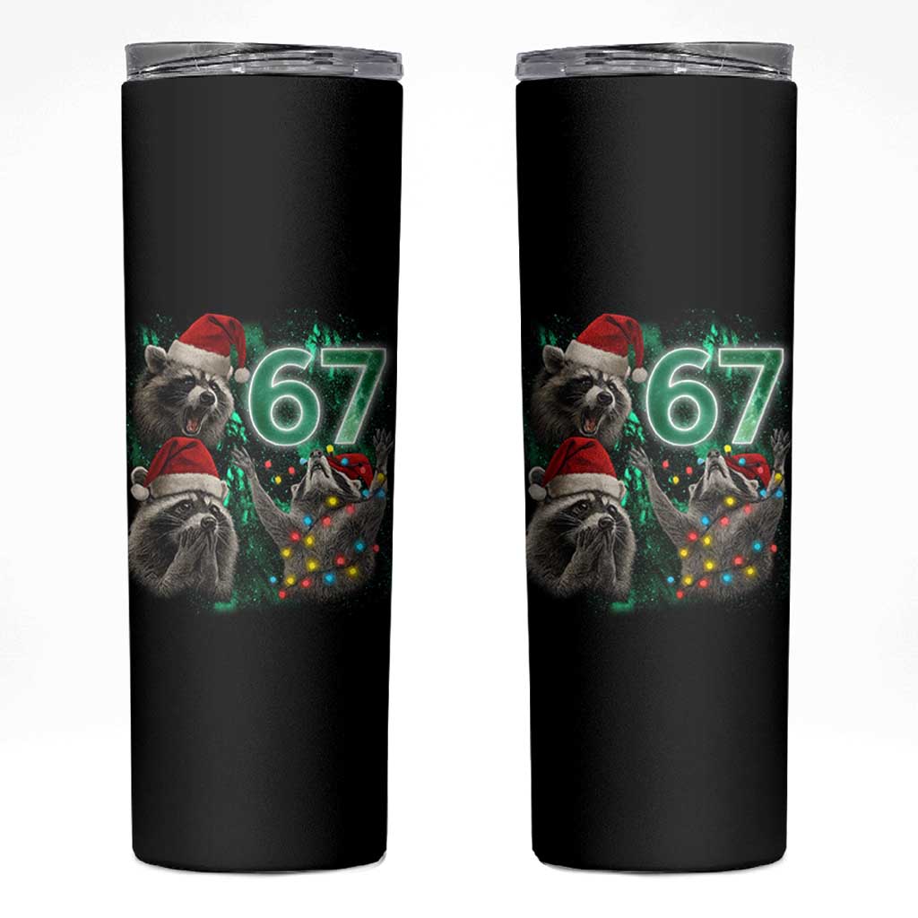 Funny Christmas 67 Meme Racoon Skinny Tumbler Howling at The Moon - Wonder Print Shop