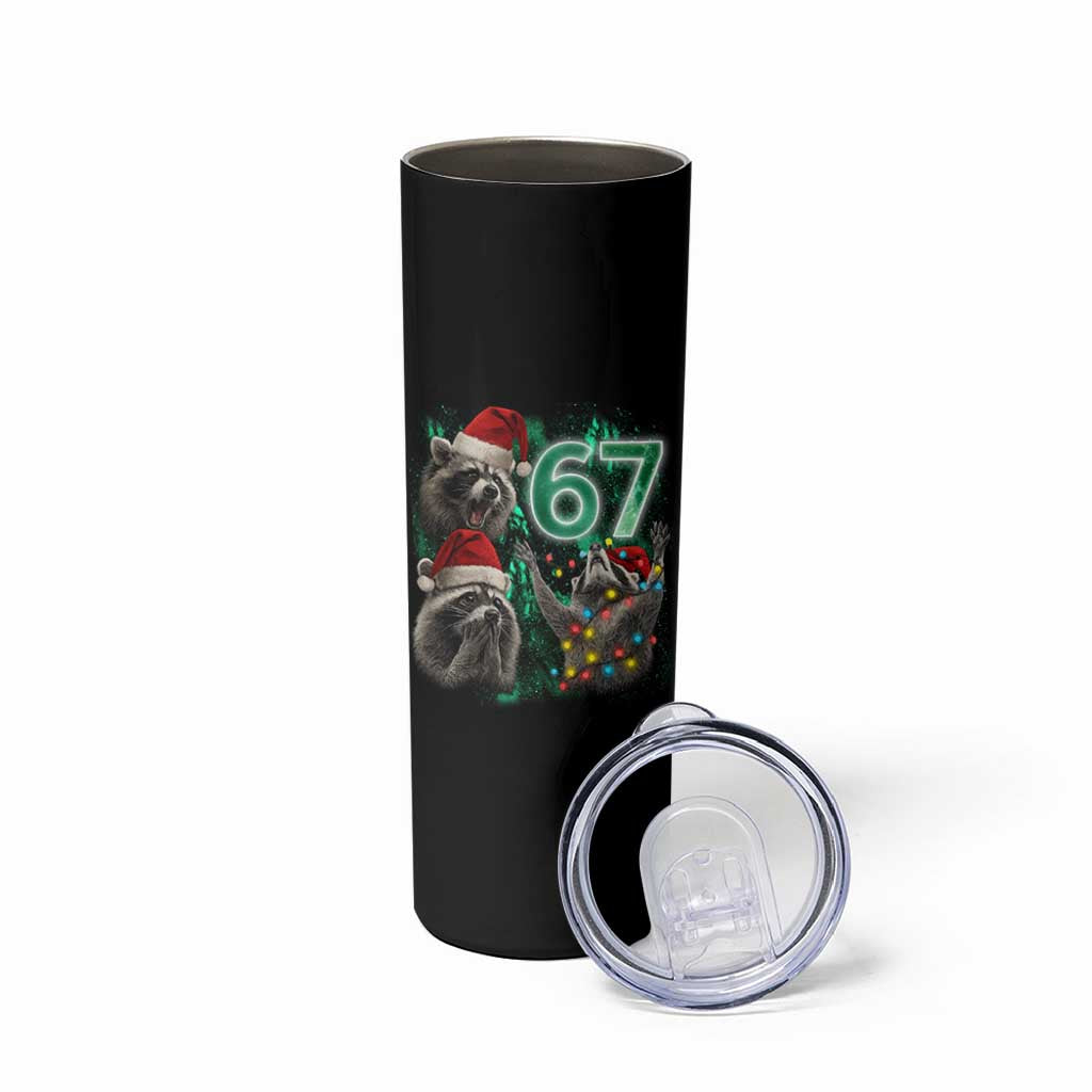 Funny Christmas 67 Meme Racoon Skinny Tumbler Howling at The Moon - Wonder Print Shop
