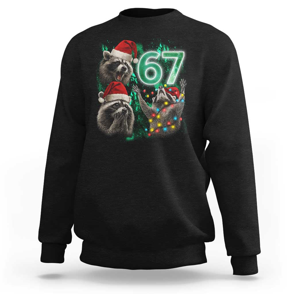 Funny Christmas 67 Meme Racoon Sweatshirt Howling at The Moon - Wonder Print Shop