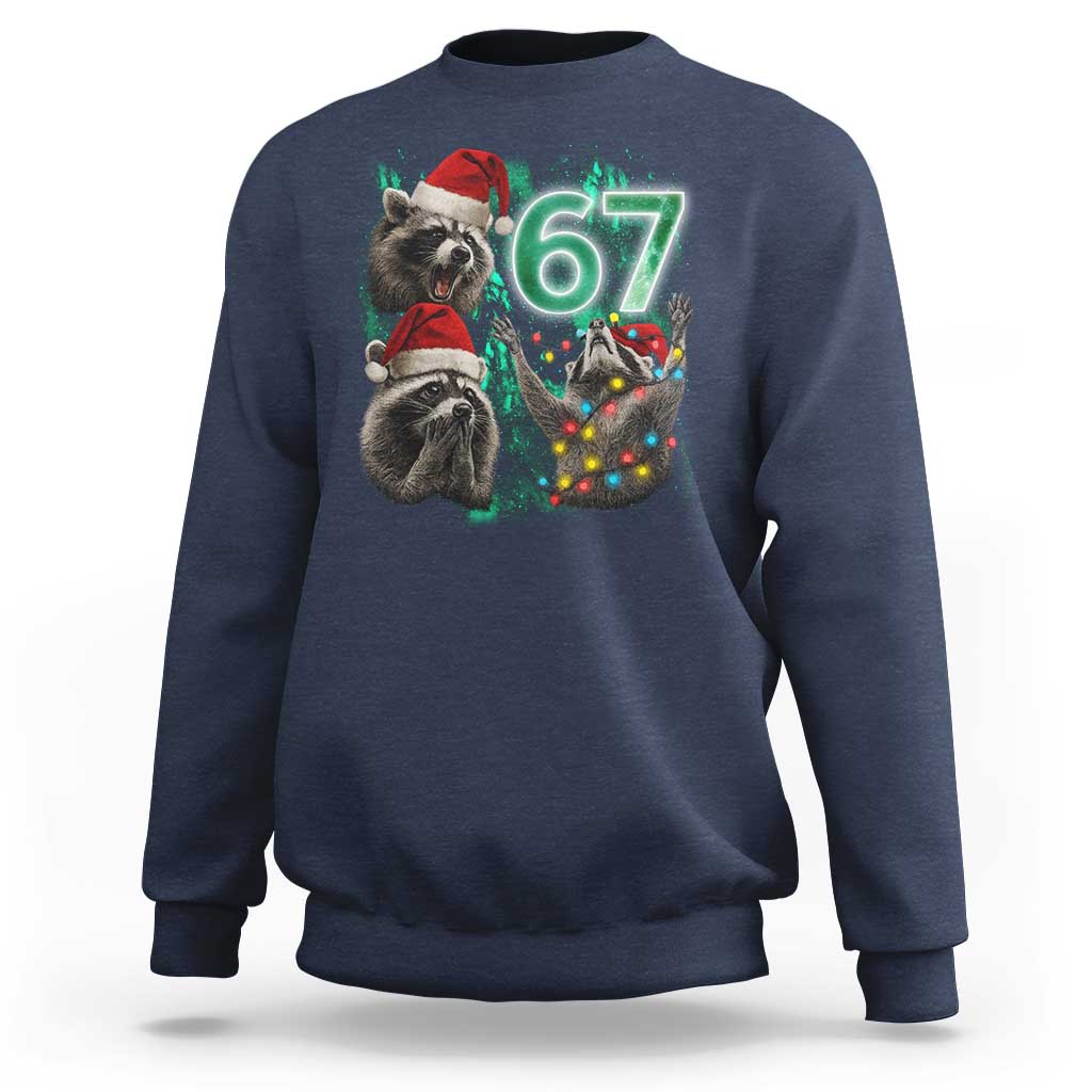 Funny Christmas 67 Meme Racoon Sweatshirt Howling at The Moon - Wonder Print Shop