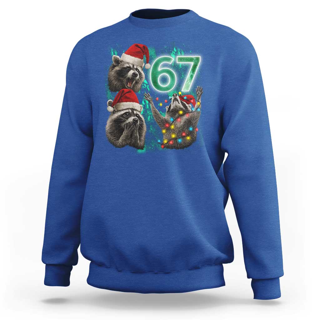 Funny Christmas 67 Meme Racoon Sweatshirt Howling at The Moon - Wonder Print Shop