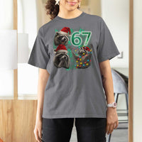 Funny Christmas 67 Meme Racoon T Shirt For Women Howling at The Moon - Wonder Print Shop