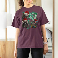 Funny Christmas 67 Meme Racoon T Shirt For Women Howling at The Moon - Wonder Print Shop