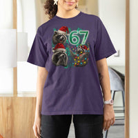 Funny Christmas 67 Meme Racoon T Shirt For Women Howling at The Moon - Wonder Print Shop