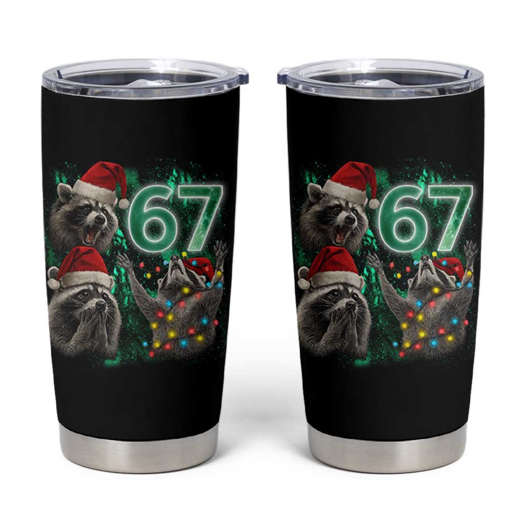 Funny Christmas 67 Meme Racoon Tumbler Cup Howling at The Moon - Wonder Print Shop