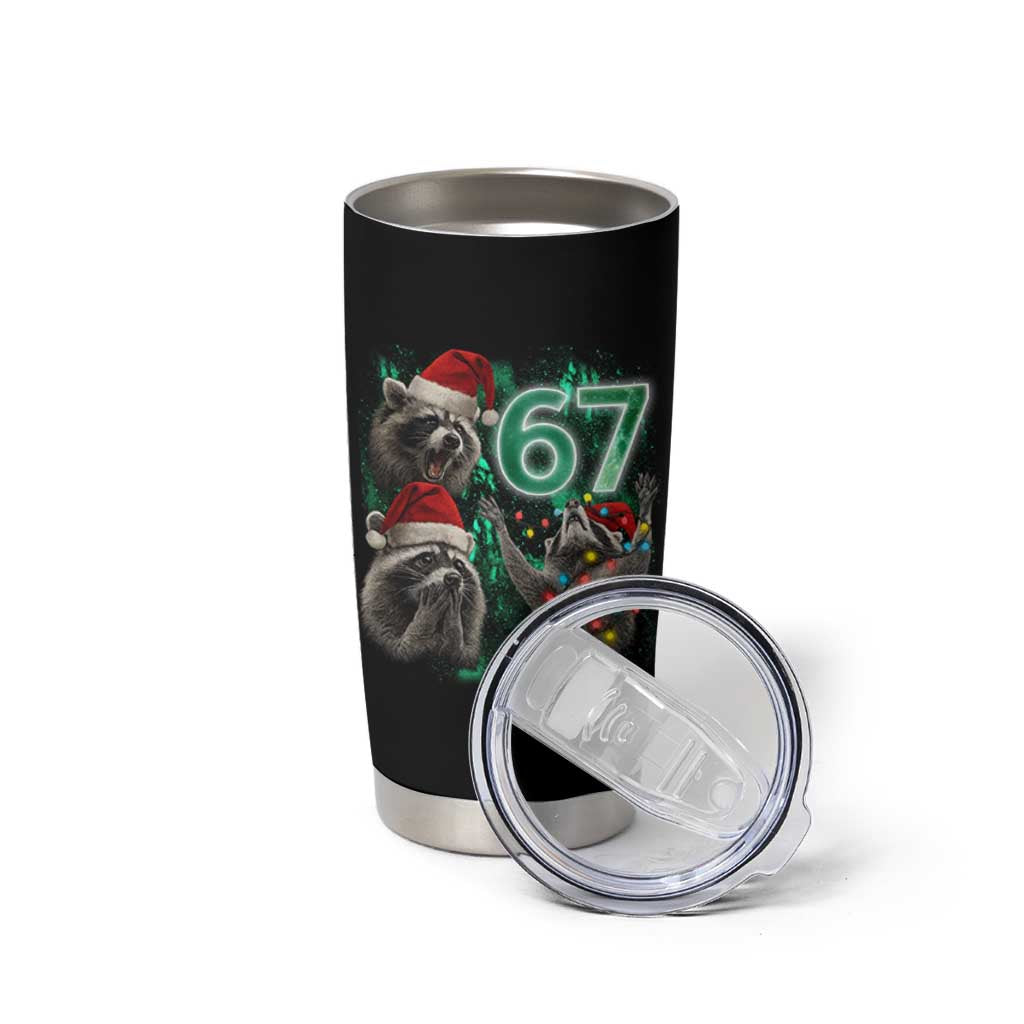 Funny Christmas 67 Meme Racoon Tumbler Cup Howling at The Moon - Wonder Print Shop