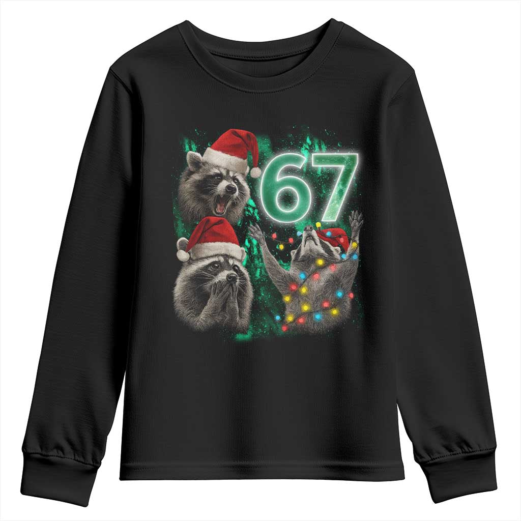 Funny Christmas 67 Meme Racoon Youth Sweatshirt Howling at The Moon - Wonder Print Shop