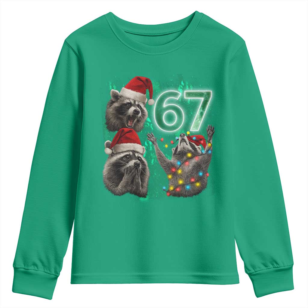 Funny Christmas 67 Meme Racoon Youth Sweatshirt Howling at The Moon - Wonder Print Shop