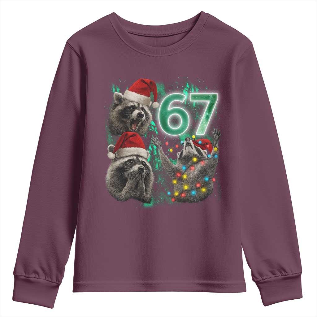 Funny Christmas 67 Meme Racoon Youth Sweatshirt Howling at The Moon - Wonder Print Shop