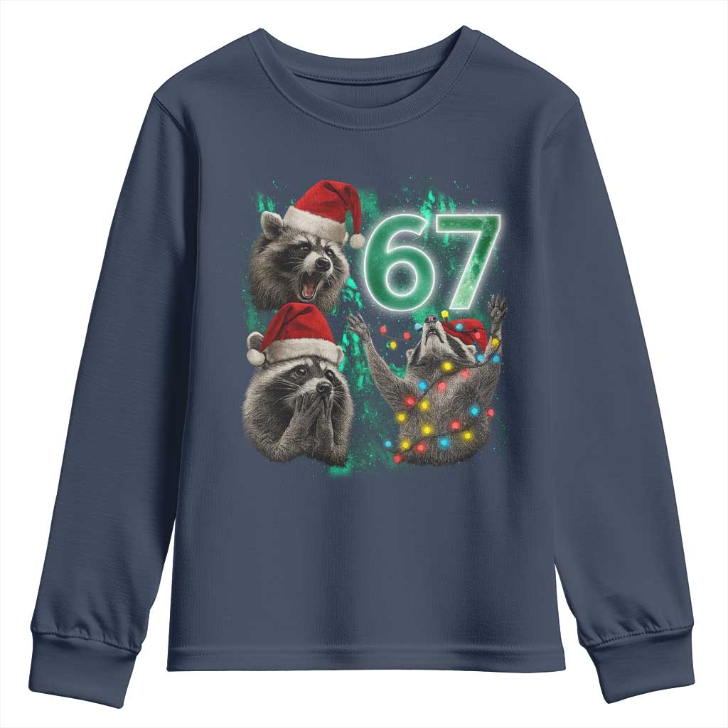 Funny Christmas 67 Meme Racoon Youth Sweatshirt Howling at The Moon - Wonder Print Shop