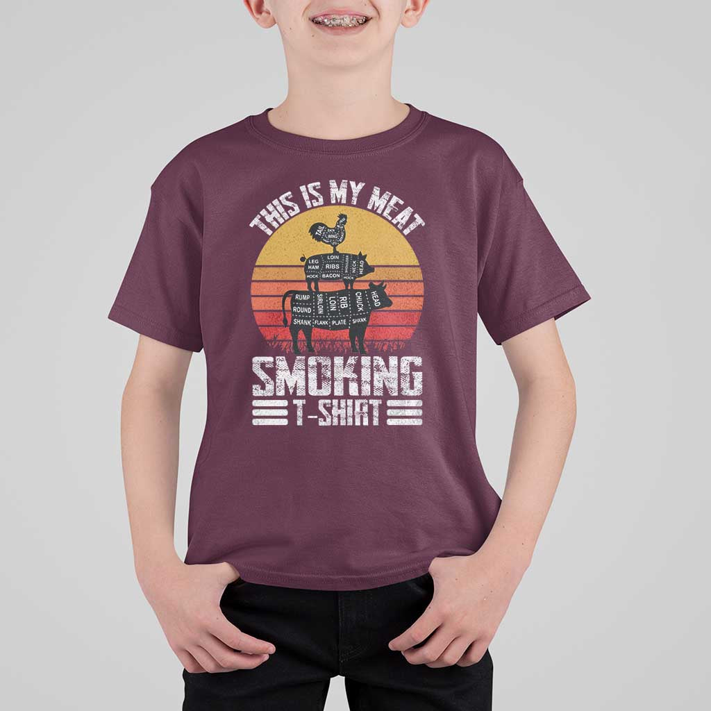 BBQ T Shirt For Kid Smoker Themed Retro Vintage My Meat Smoking - Wonder Print Shop