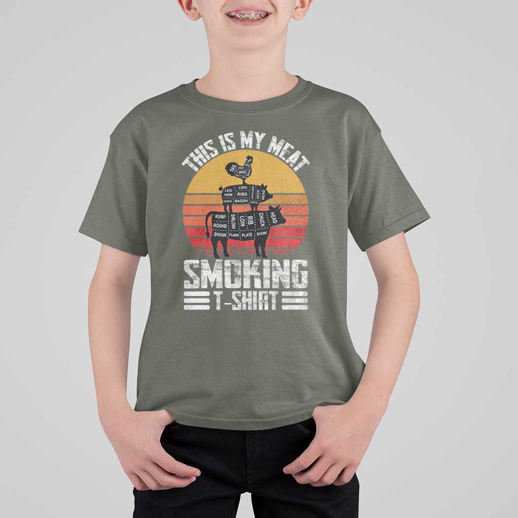 BBQ T Shirt For Kid Smoker Themed Retro Vintage My Meat Smoking - Wonder Print Shop