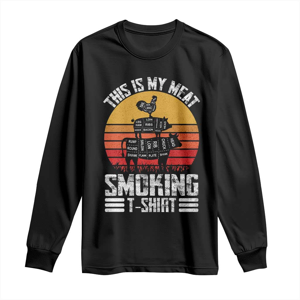 BBQ Long Sleeve Shirt Smoker Themed Retro Vintage My Meat Smoking