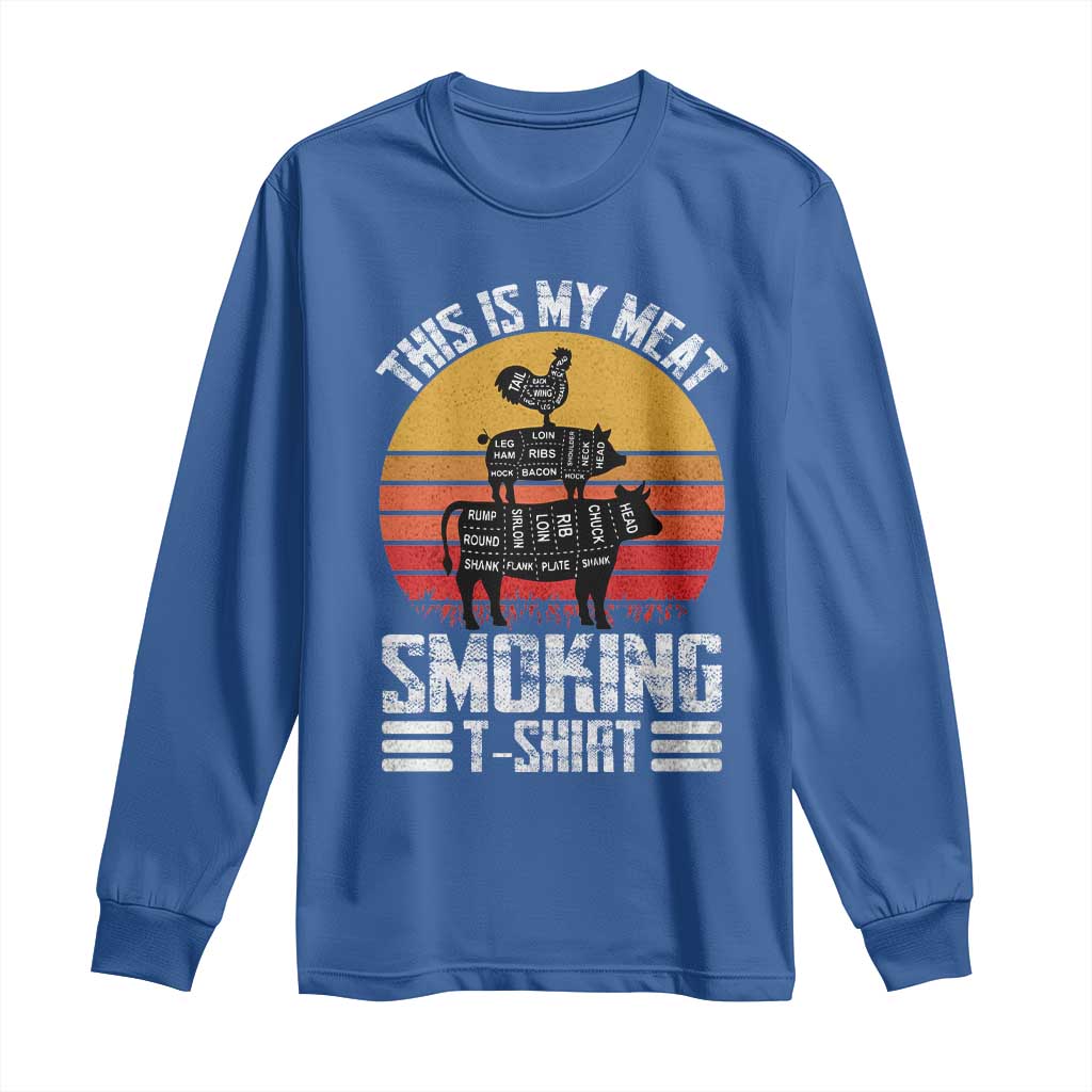 BBQ Long Sleeve Shirt Smoker Themed Retro Vintage My Meat Smoking