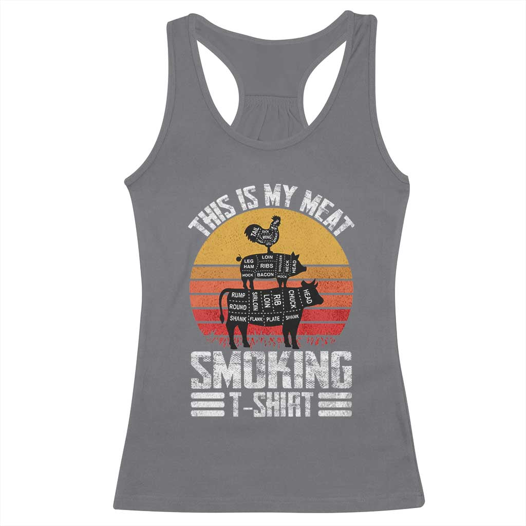 BBQ Racerback Tank Top Smoker Themed Retro Vintage My Meat Smoking