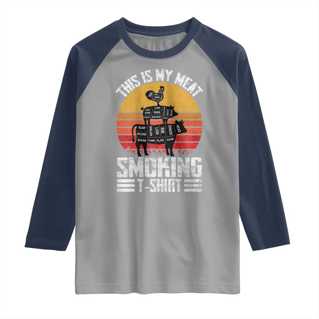 BBQ Raglan Shirt Smoker Themed Retro Vintage My Meat Smoking