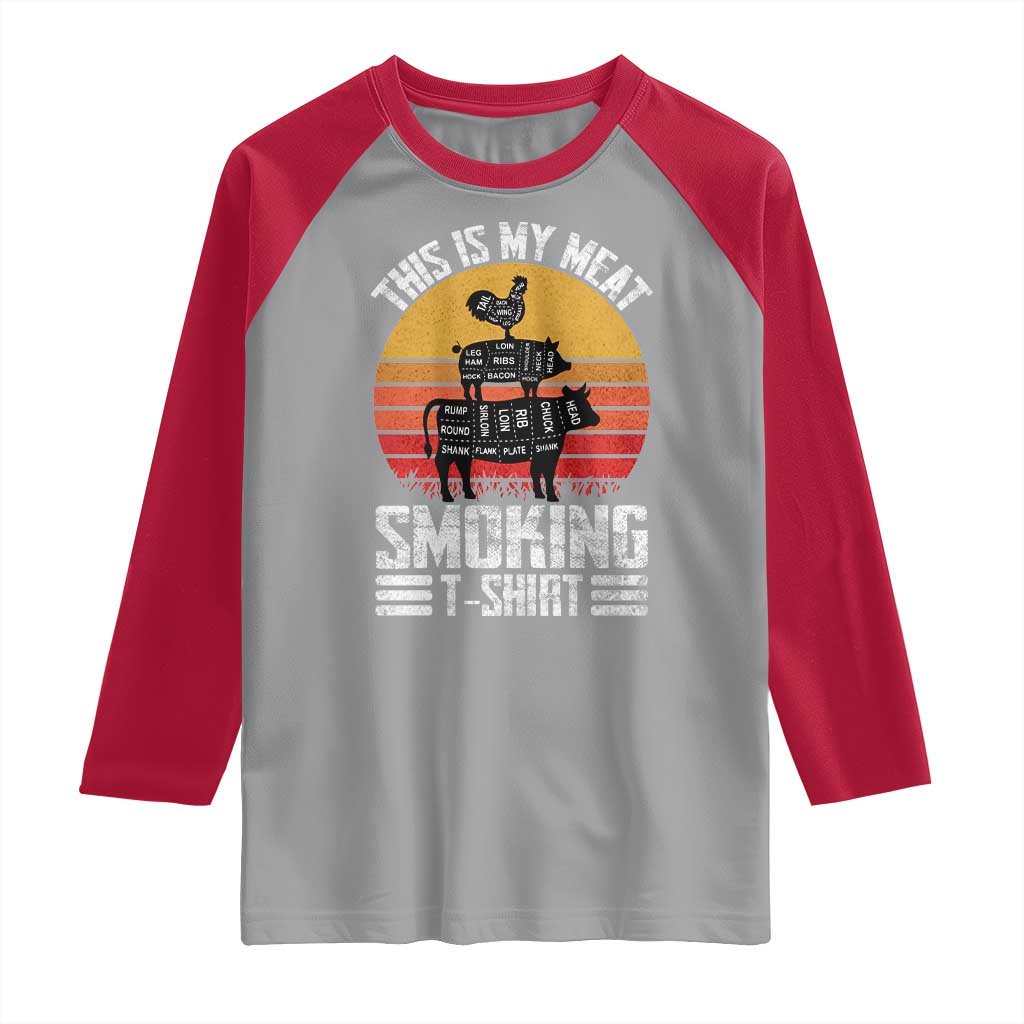 BBQ Raglan Shirt Smoker Themed Retro Vintage My Meat Smoking