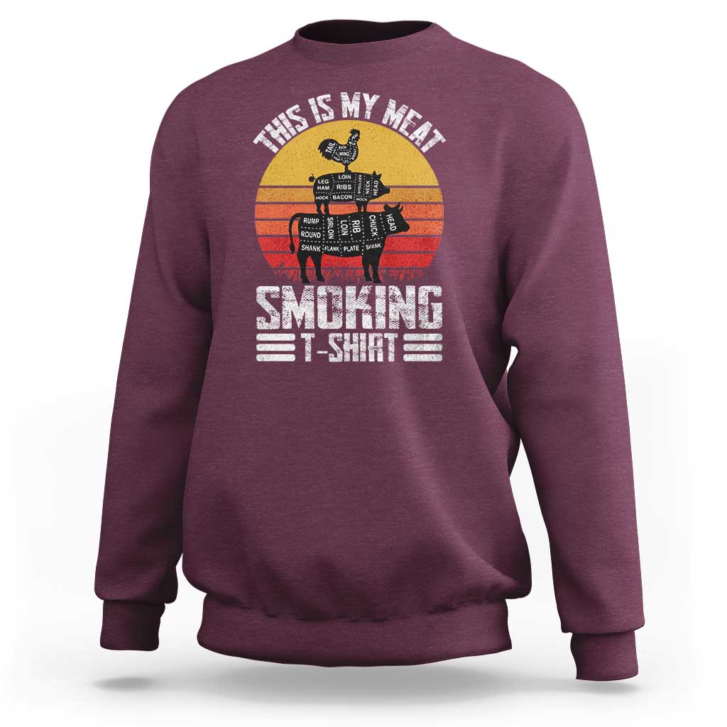 BBQ Sweatshirt Smoker Themed Retro Vintage My Meat Smoking - Wonder Print Shop