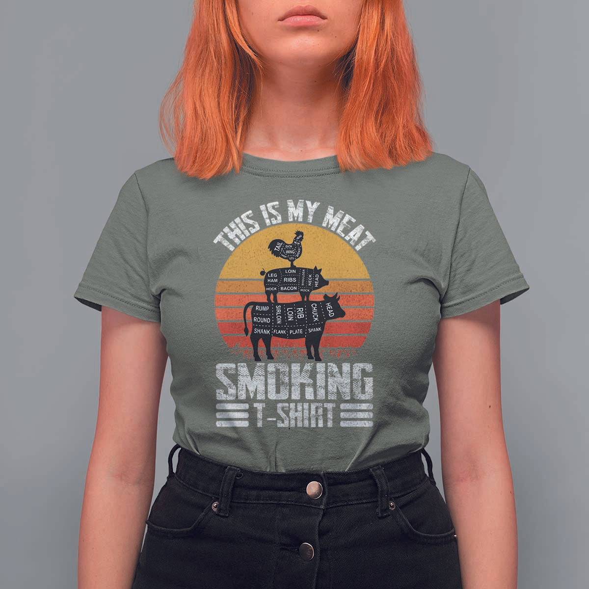 BBQ T Shirt For Women Smoker Themed Retro Vintage My Meat Smoking - Wonder Print Shop
