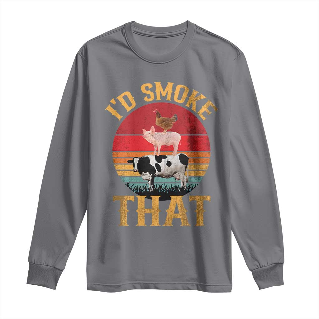 Funny BBQ Long Sleeve Shirt I'd Smoke That Barbecue Retro Grilling Gift