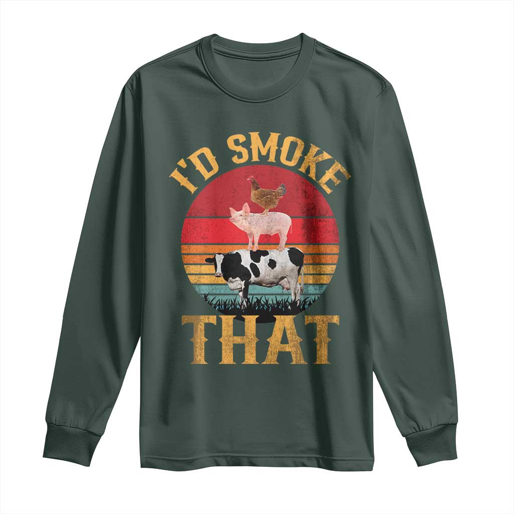 Funny BBQ Long Sleeve Shirt I'd Smoke That Barbecue Retro Grilling Gift