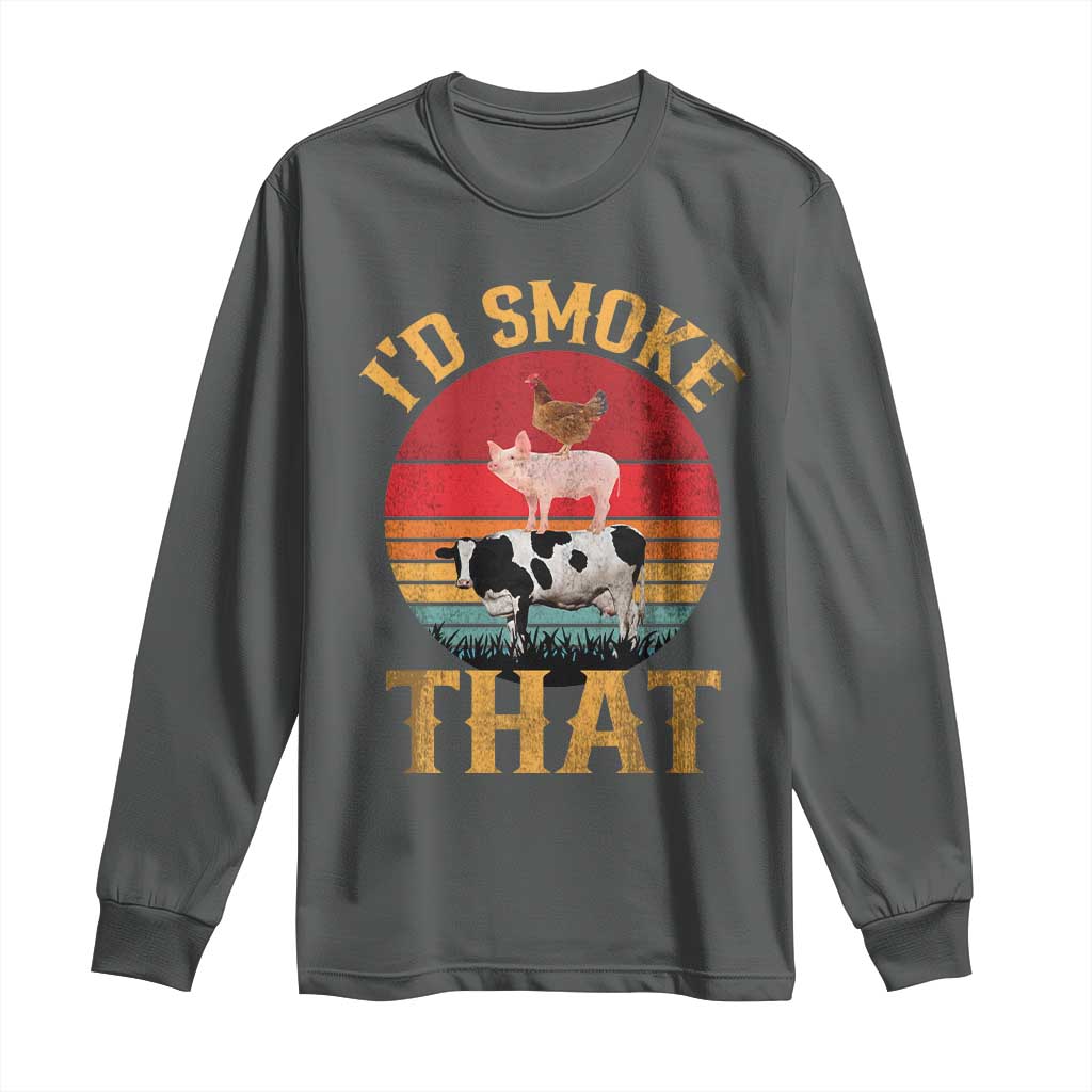 Funny BBQ Long Sleeve Shirt I'd Smoke That Barbecue Retro Grilling Gift