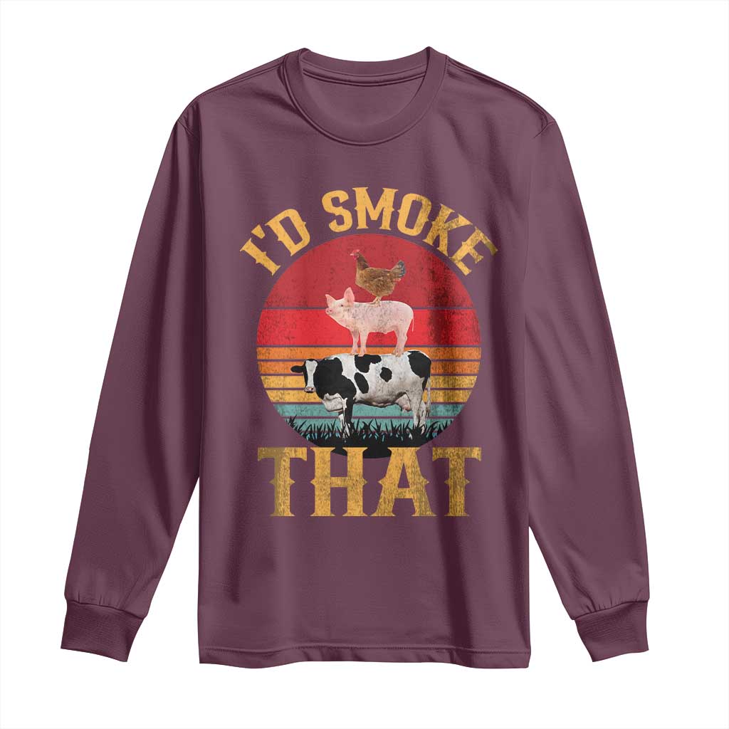Funny BBQ Long Sleeve Shirt I'd Smoke That Barbecue Retro Grilling Gift