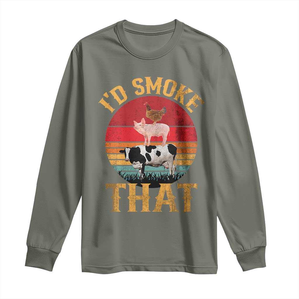 Funny BBQ Long Sleeve Shirt I'd Smoke That Barbecue Retro Grilling Gift