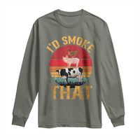 Funny BBQ Long Sleeve Shirt I'd Smoke That Barbecue Retro Grilling Gift