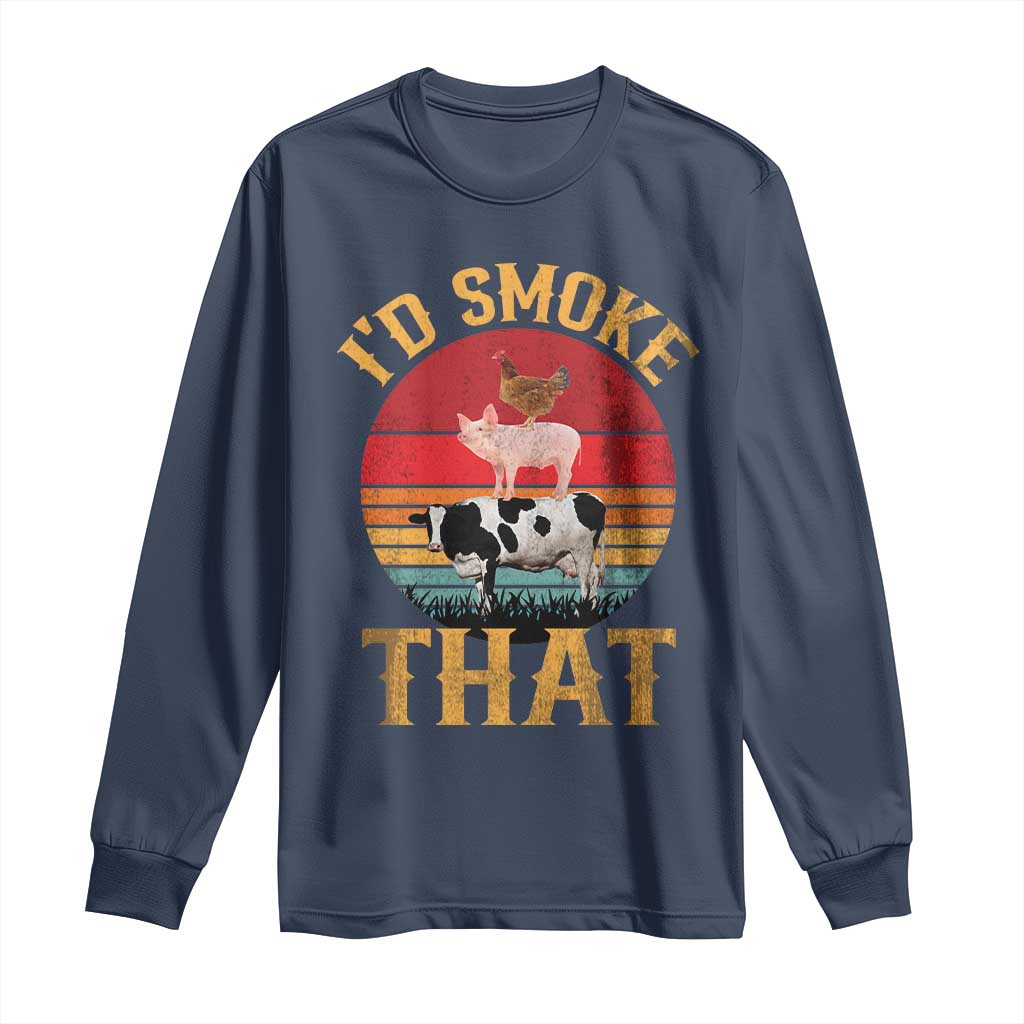 Funny BBQ Long Sleeve Shirt I'd Smoke That Barbecue Retro Grilling Gift