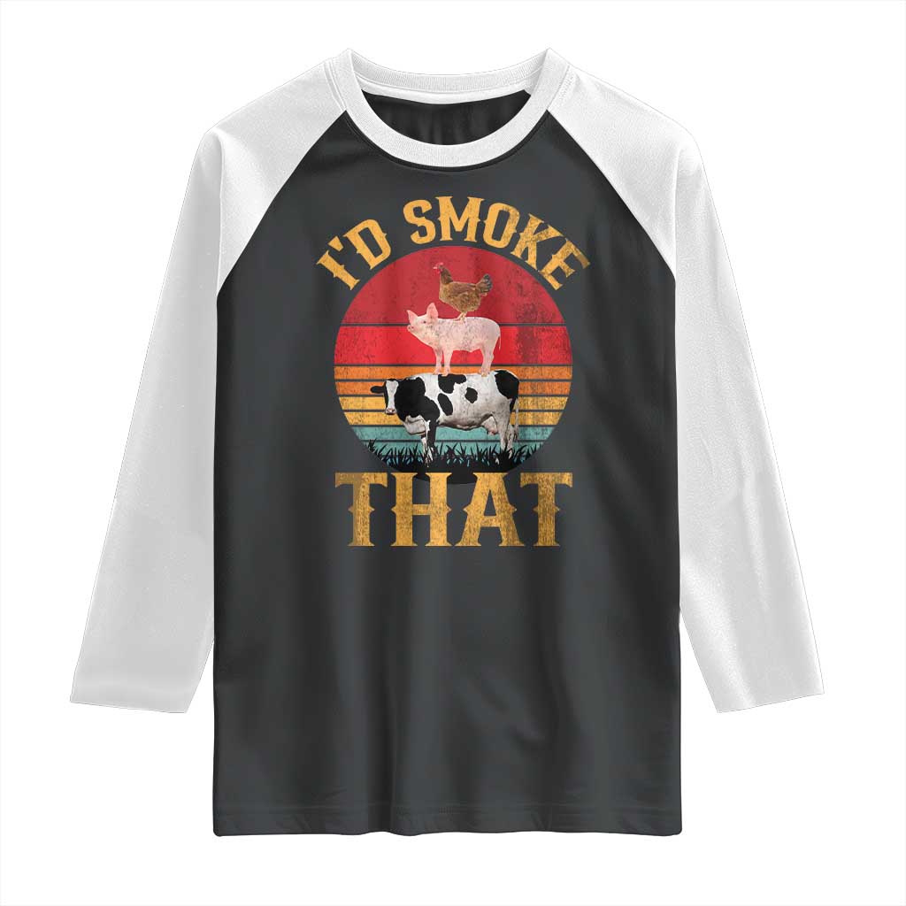Funny BBQ Raglan Shirt I'd Smoke That Barbecue Retro Grilling Gift